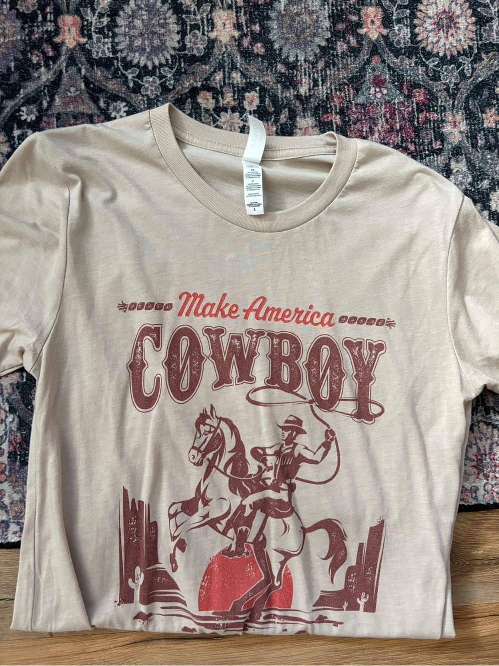 Bella Canvas Make America Cowboy Graphic Tee - Beige with Brown Print